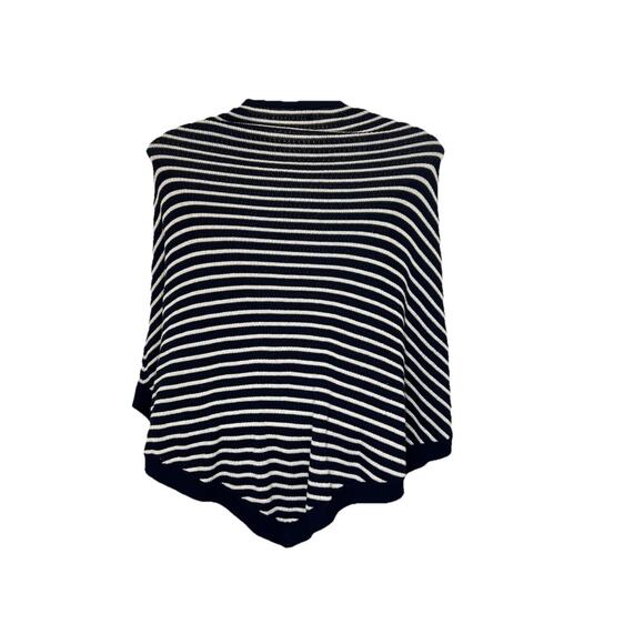 Talbots Poncho Cape Sweater Womens Large Cruise Lace Up Striped Navy White - Picture 2 of 7